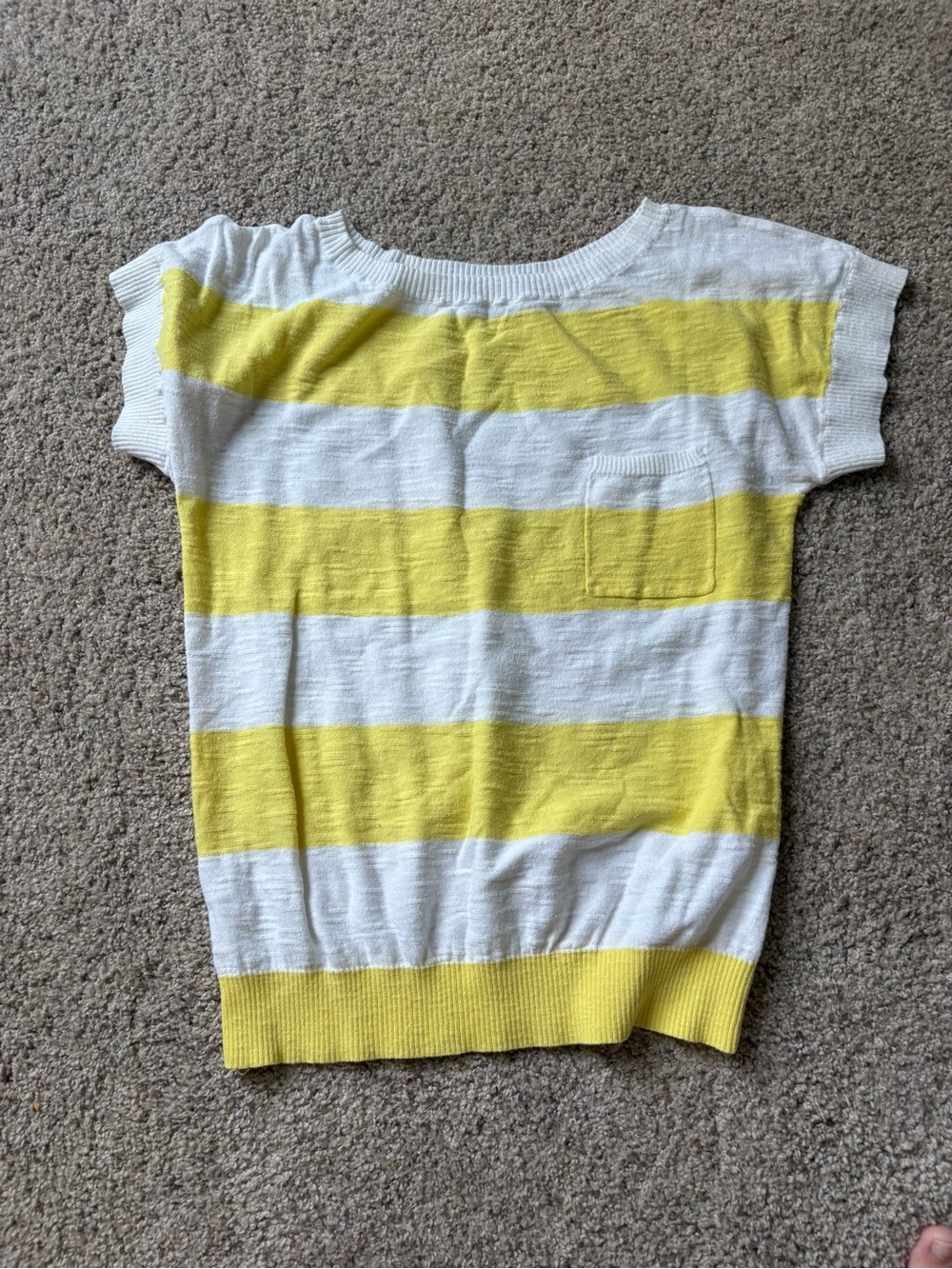 Ann Taylor LOFT Women’s Sweater S Scoop Neck Yellow White Stripe Pocket Knit